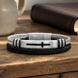 Two‑Layer Braided Leather Cross Bracelet