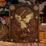 Archangel Michael natural solid wood religious wood carving - The Holy Sword Slays Demons