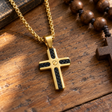 Braided Inlay Cross Necklace – Modern Christian Pendant for Men