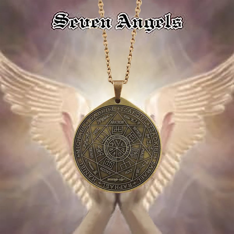 Vintage Titanium Seven Archangel's Seal Pendant - Amulet against evil eyes, curses, spells