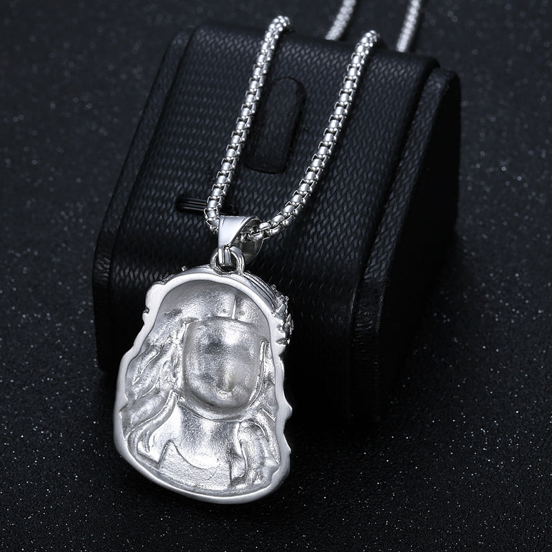 Jesus Pendant in Titanium Steel, Gold Plated and Diamonds