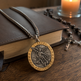 Two-Tone St. Michael Archangel Protection Medal Stainless Steel Necklace - Christian gift presentation