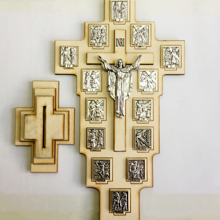 Vertical Solid Wood Carved Jesus Resurrection Cross
