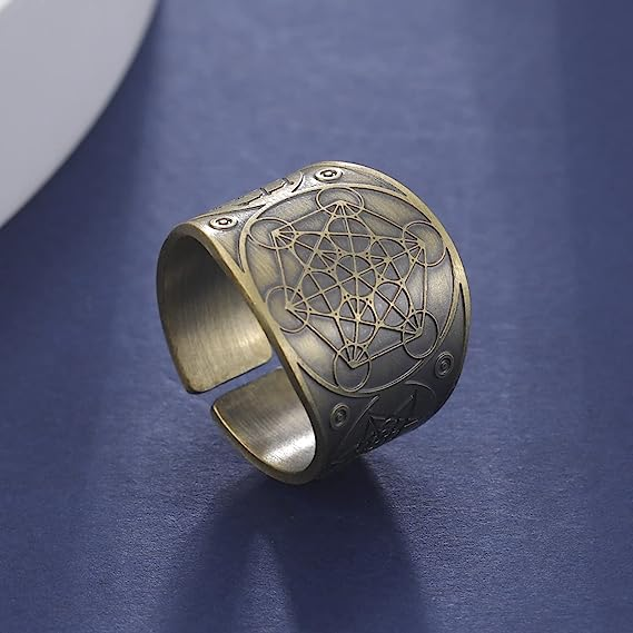 Amaxer Metatron’s Cube Ring for Men Stainless Steel Vintage Sacred Geometry Spiritual Protection Amulet Ring Statement Band for Men Women