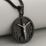 3D Crucifixion Lord’s Prayer Engraved Medallion Pendant Necklace