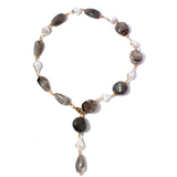 Vintage Two‑Tone Cloud‑Pattern Agate Baroque Pearl Y‑Drop Statement Necklace