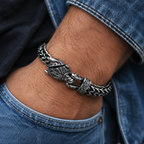 Viking Wolf Head Double Row Thick Stainless Steel Bracelet