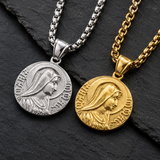 Virgin Mary Coin Necklace, 316L Titanium Steel Vintage Medal Pendant