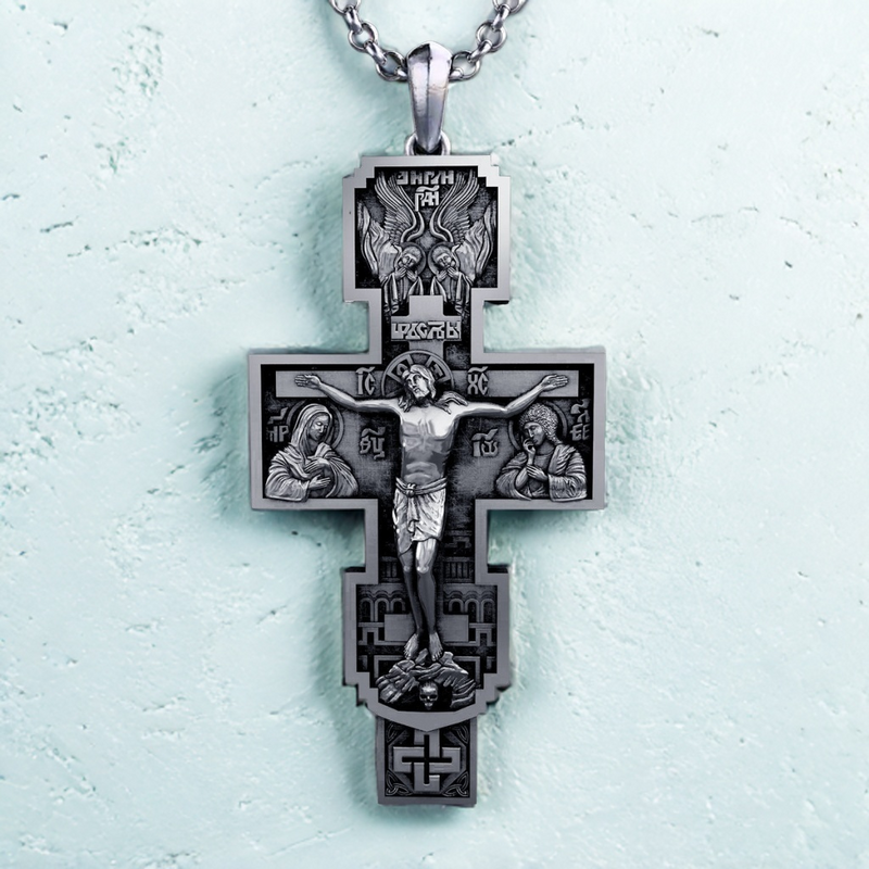 S925K Silver Orthodox Crucifixion Necklace