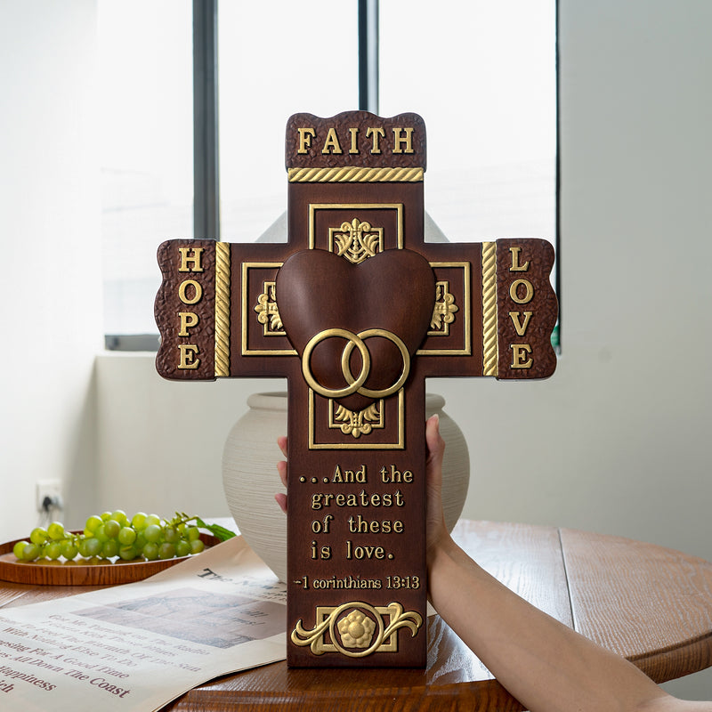 Faith, Hope, and Love Wall Cross with Bible Verse - Best Saint Valentine's day Gift