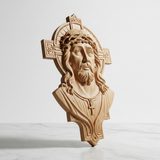 Jesus Christ Wood Carving: Crown of Thorns and Cruciform Halo | Sacred Home Blessing