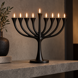 9-Branch Hanukkah Menorah – A Symbol of Faith, Hope & Divine Light | Elegant Gold, Silver, Bronze & Black Candle Holder