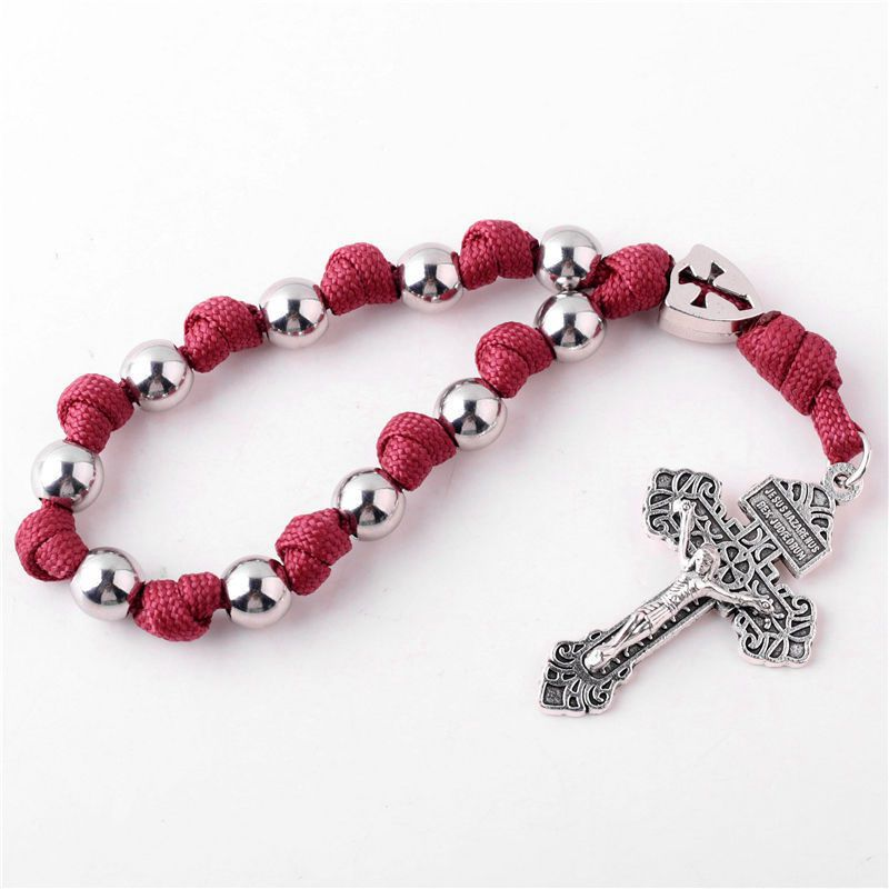 Crucifix Necklace Hand Woven Rope Car Pendant Rosary Strings