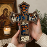 3D Layered Nativity Wooden Cross – Basswood Christian Christmas Wall Decor