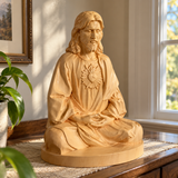 Hand-Carved Beechwood Sacred Heart of Jesus Prayer Statue