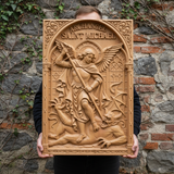Hand-Carved Archangel Saint Michael Wood Wall Plaque | Catholic Home Decor | Christian Wall Art