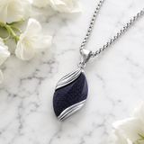 Angel's Tears Two‑Tone Gemstone Titanium Steel Necklace, Men's Blue Sandstone & Black Onyx Pendant