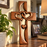 Interwoven Hearts Wood Cross - A God-Centered Symbol for Marriage & Anniversaries