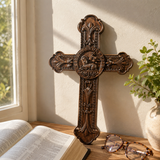 Lamb of God Wood Carving Cross Wall Decor - Paschal lamb