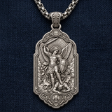 Saint Michael the Archangel 925 Sterling Silver Pendant Necklace—Christian Medal Featuring Sword and Shield Motifs