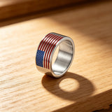 Patriotic American Flag Enamel Titanium Steel Ring