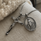 S925 Sliver Jesus Cross and Virgin Mary Combination Necklace Pendant
