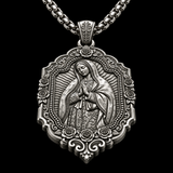 S925 Sterling Silver Our Lady of Guadalupe Prayer Pendant Necklace – Catholic Virgin Mary Medal