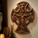 Hand-Carved Beechwood “Hand of Redemption” Crucifix | The Passion and Divine Grace of Christ
