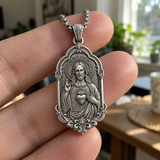 S925 Sterling Silver Sacred Heart of Jesus Pendant Necklace – Catholic Christian Faith Jewelry