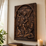 Hand-Carved Archangel Saint Michael Wood Wall Plaque | Catholic Home Decor | Christian Wall Art - design detail