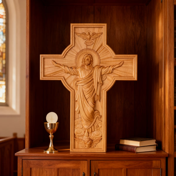 The Ascension Cross - Hand-Carved Jesus Crucifix with Holy Spirit Dove
