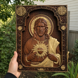Our Lord Jesus Sacred Heart Wood Carving - Christian Catholic Personalized Carving Gift