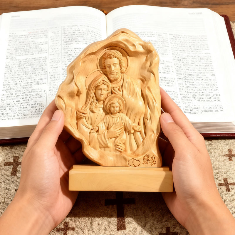 Southern European Boxwood Holy Family Blessing Ornament - Engraved with Your Surname
