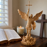 St. Michael the Archangel - Hand Carved Boxwood Sculpture - Spiritual Guardian for Prayer Spaces