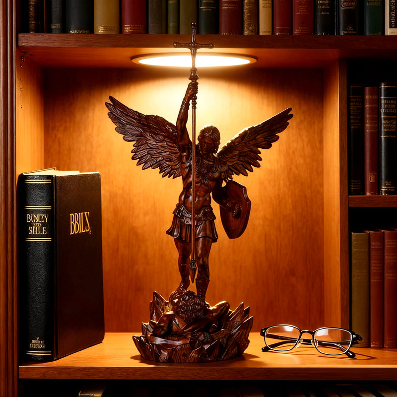 St. Michael the Archangel - Hand Carved Boxwood Sculpture - Spiritual Guardian for Prayer Spaces