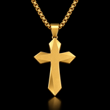 Faceted Eight Point North Star CZ Inlay Stainless Steel Cross Necklace