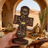 Double-Sided Icon Wood Carving ✝️ | Hand-Carved Crucifix & Saints Beechwood Wall Art