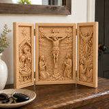 The Life of Christ Hand-Carved Beechwood Triptych – From Nativity to Resurrection Glory - size and finish detail
