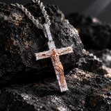 Artisan-Carved Copper Jesus Cross Pendant - Moissanite-Encrusted Hip Hop Religious Necklace