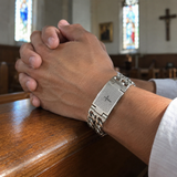 Men’s Stainless Steel Lord’s Prayer Cross Bracelet – Double-Row Chain