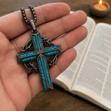 ‘By His Wounds’ Turquoise Crown of Thorns Cross — Comes with a 24-inch chain