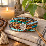 Multi-Layered Hand-Woven Natural Crystal Stone Leather Tree of Life Guardian Bracelet
