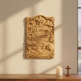 "I Can Do All Things" Wood Carving - Sacred Heart & Empty Tomb Scripture Decor - A Gift of Strength & Faith