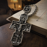 Orthodox S925K Silver Double-Sided Engraved Jesus Christ Crucified and Saints Orthodox Necklace