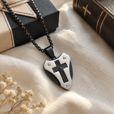 Titanium Steel Shield of Faith Cross Pendant | Protective Christian Jewelry