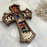 3D Layered Nativity Wooden Cross – Basswood Christian Christmas Wall Decor