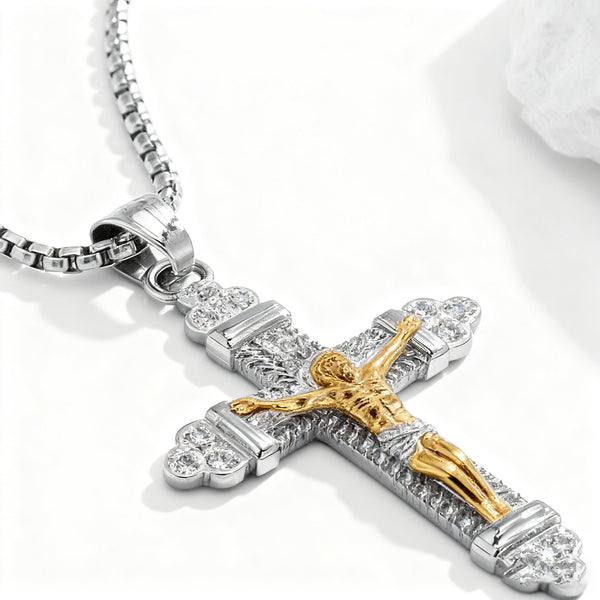 Titanium Steel Crucifix NecklacTitanium Steel Crucifix Necklace with Zircon | A Testament of Strength and Faithe with Zircon