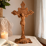 Wood carving of the Cross of the Order of Saint Benedict - with base