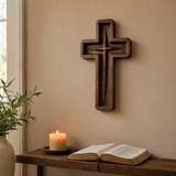 Hand-Carved Star of Bethlehem Wooden Cross – Christian Wall Decor & Faith Gift