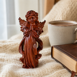Hand-Carved Praying Angel Figurine – 6 Inch Solid Wood Statue for Christian Home Blessings